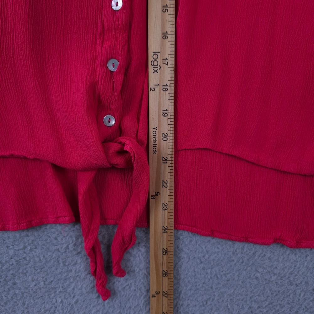 Chicos Shirt Womens 3 US XL Pink Tie Hem Button Up Dolman Sleeve Crinkle Top - Picture 6 of 9